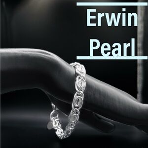 Vintage Erwin Pearl Bracelet, Silver Tone Interlocking Knot Link Bracelet